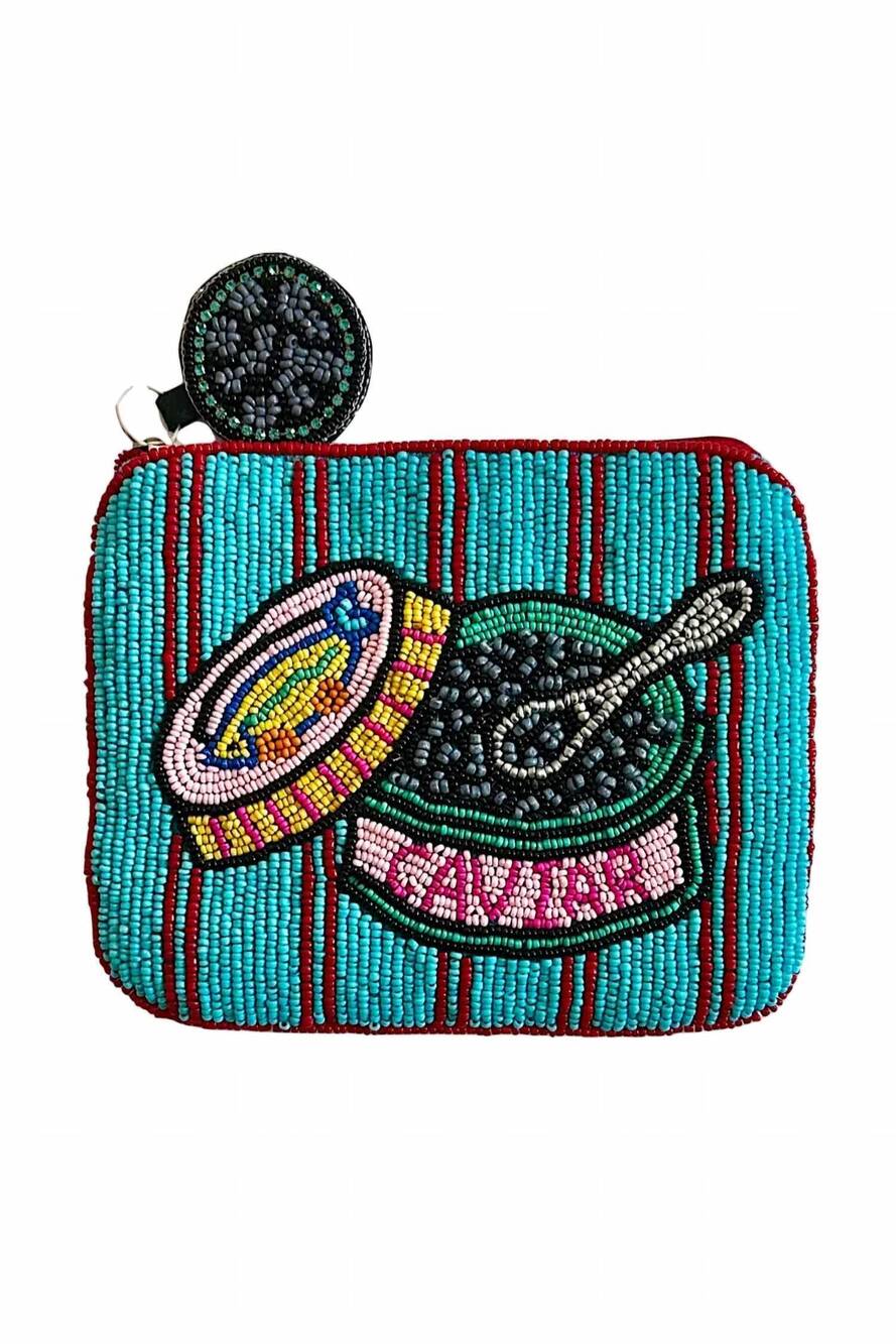 NEW LILY beaded caviar coin purse in blue